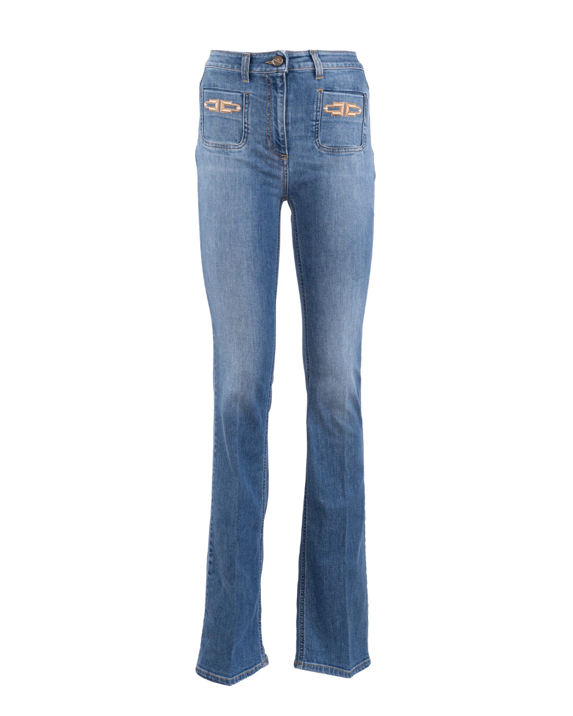 shop ELISABETTA FRANCHI Saldi Jeans: Elisabetta Franchi pantalone gamba a zampetta.
Denim stretch.
Vita regular.
Tasche a toppa.
Ricamo doppia C.
Composizione: 95%Cotone 03%Elastomulieste 02%Elastane.
Made in Italy.. PJ33S21E2-192 number 9812207